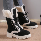 Botas planas cálidas con cordones a media pantorrilla